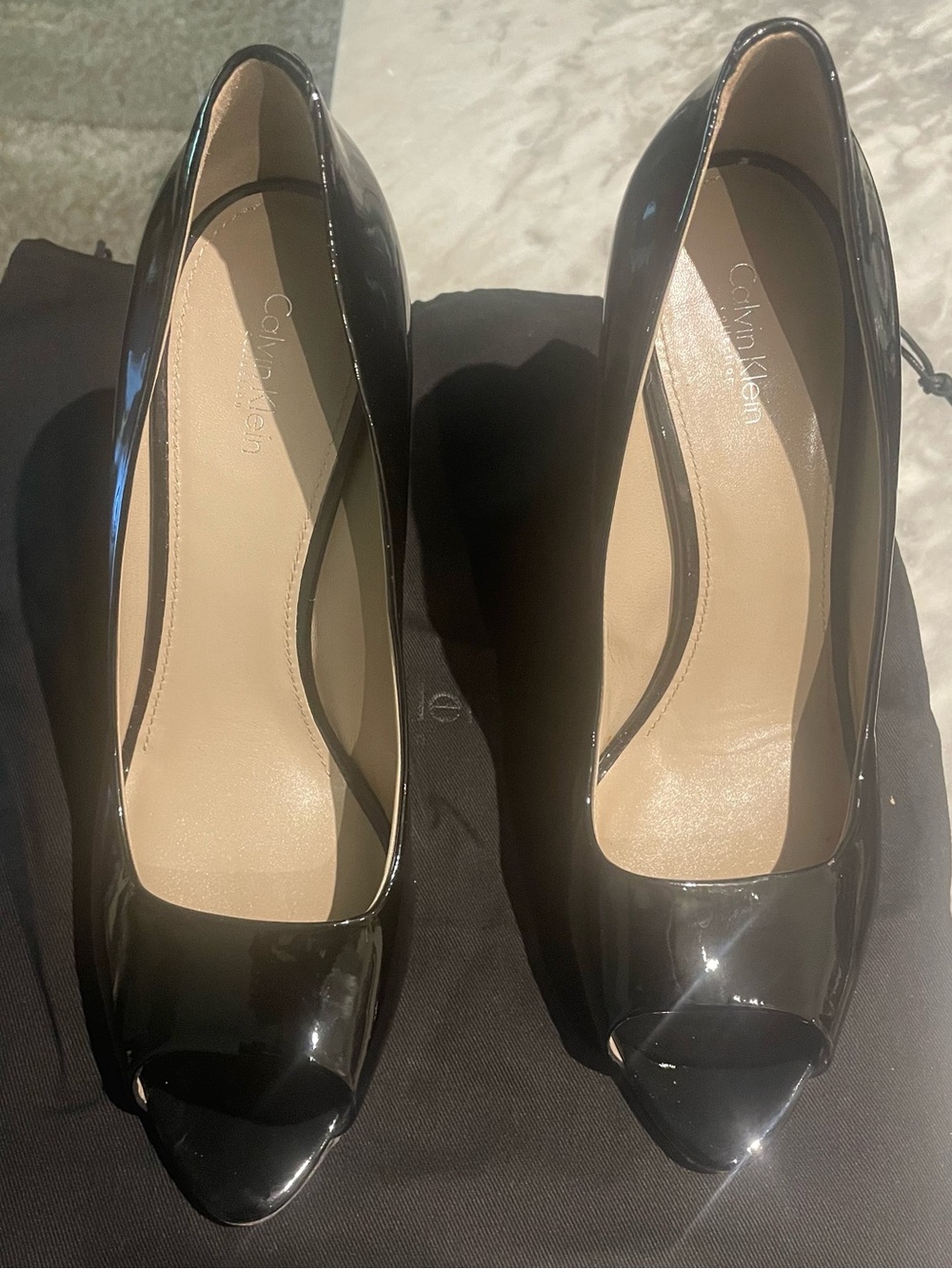 Calvin Klein Collection Thao Black Patent Peep-Toe Heels 41